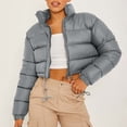 thumbnail image 2 of Uooqdmx Puffer Jacket Womens Cropped Jacket Solid Color Shorts Zippered Long Sleeve Drawstring Jacket Women's Down Jackets & Parkas Gray L, 2 of 4