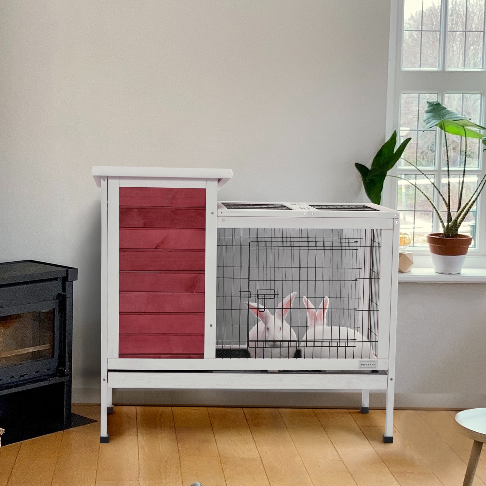 Petsfit Spacious Comfortable Large Rabbit Hutch with Ventilation and Pull Out Tray, Indoor and Outdoor Guinea Pig Cage