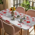 thumbnail image 3 of Grey Red Christmas Balls Table Cloths for 4 Foot Rectangle Tables, Xmas Snowflake Patio Waterproof Elastic Fitted Tablecloths, Washable Rectangular Table Cover for Camping, 3 of 8