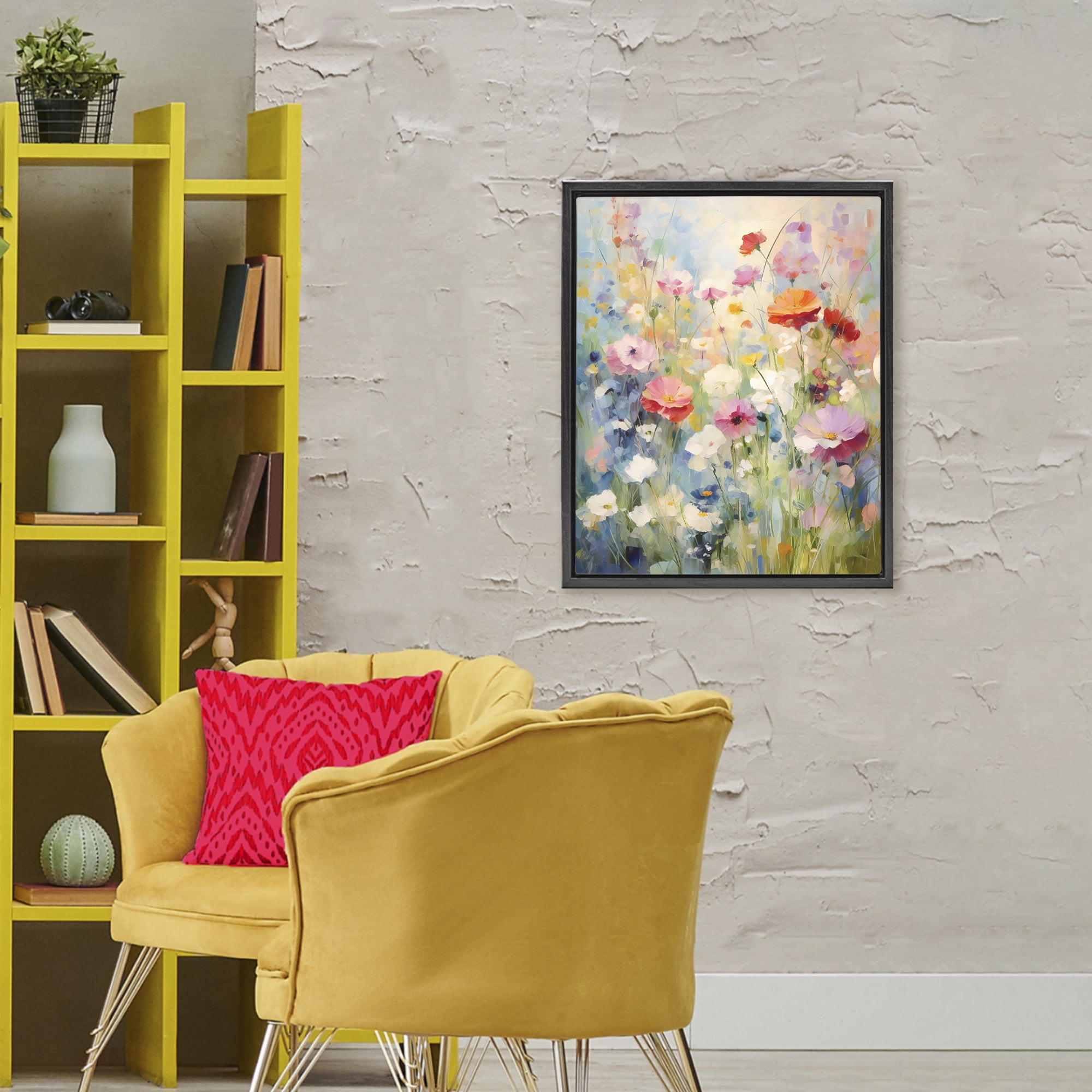 Stupell Industries Wildflower Breeze Impression Black Framed Floater Canvas Wall Art, design by Creative Studio