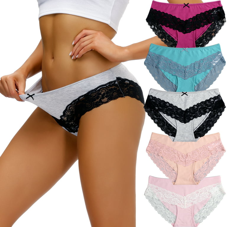 Womens Underwear Cotton Bikini Panties Lace Soft Hipster Panty Ladies  Stretch Full Briefs 5 Pack
