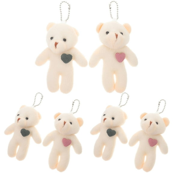 ELAYARD Set of 6 Beige Bear Plush Figurine Keychains Cute Ornaments for Family and Friends