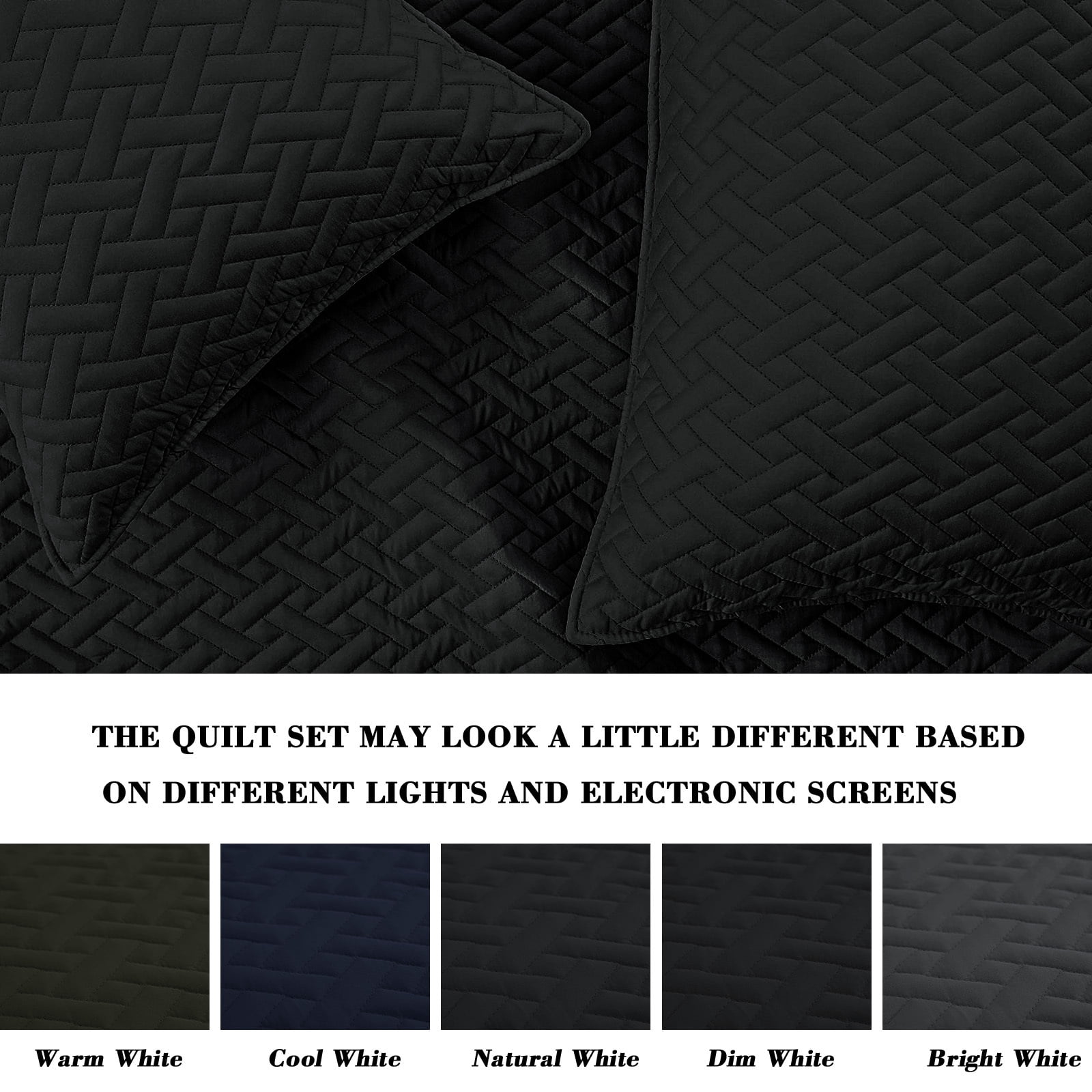 Exclusivo Mezcla 3-Piece Queen Size Quilt Set, Basket Quilted Bedspread/Coverlet/Bed Cover(90"x 96", Black)