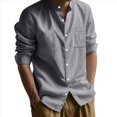 thumbnail image 1 of Camisa de y Algodón para Hombre, de Larga, Sin Cuello, Informal, con Botones, Transpirable, para Playa. Gris Oscuro S, 1 of 5