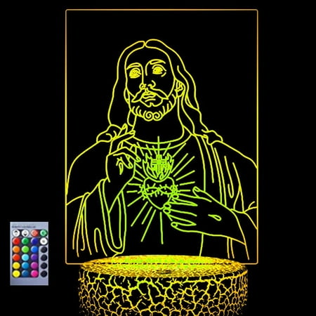 

YSTIAN 3D Jesus Cross Night Light Lamp Illusion Night Light 16 Color Changing Table Desk Decoration Lamps Gift Acrylic Flat ABS Base USB Cable Toy