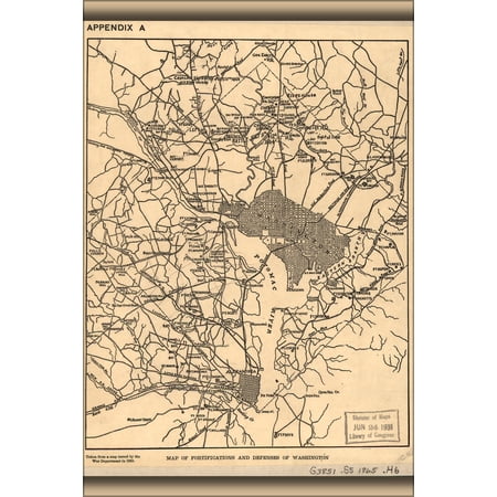 24"x36" Gallery Poster, Map of defenses of Washington DC 1865