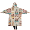 thumbnail image 2 of Oversized Wearable Blanket Hoodie,Ethnic - Style Colorful Feather Pattern Sherpa Blanket Hoodie with Super Pockets,Super Warm Fuzzy Pullover for Women & Men, 2 of 6