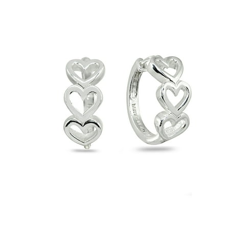 hoop huggie polished sterling earrings heart silver open walmart