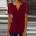 thumbnail image 1 of Camiseta de manga corta con cuello en V para mujer, remera Sexy con estampado de flores de retazos de encaje, camisetas holgadas para mujer 2023, 1 of 4