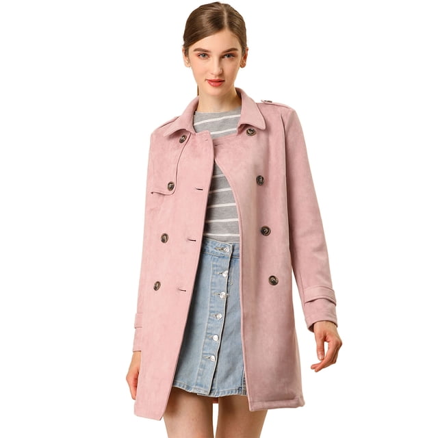 Día de San Patricio Chaqueta De Gabardina De Gamuza Sintética Con Doble Botonadura Y Solapa Con Muesca Para Mujer Con Cinturón Blazer De Solapa Pico Con Solapa De Tormenta Rosa XS