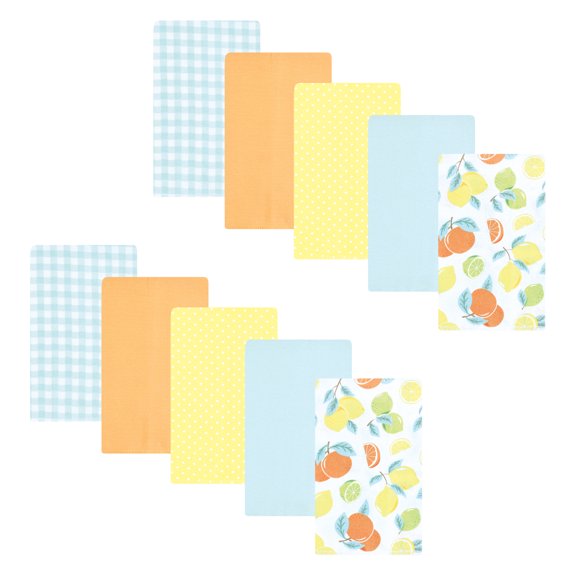 Hudson Baby Infant Girl Flannel Burp Cloth 10pk, Citrus Mint, One Size