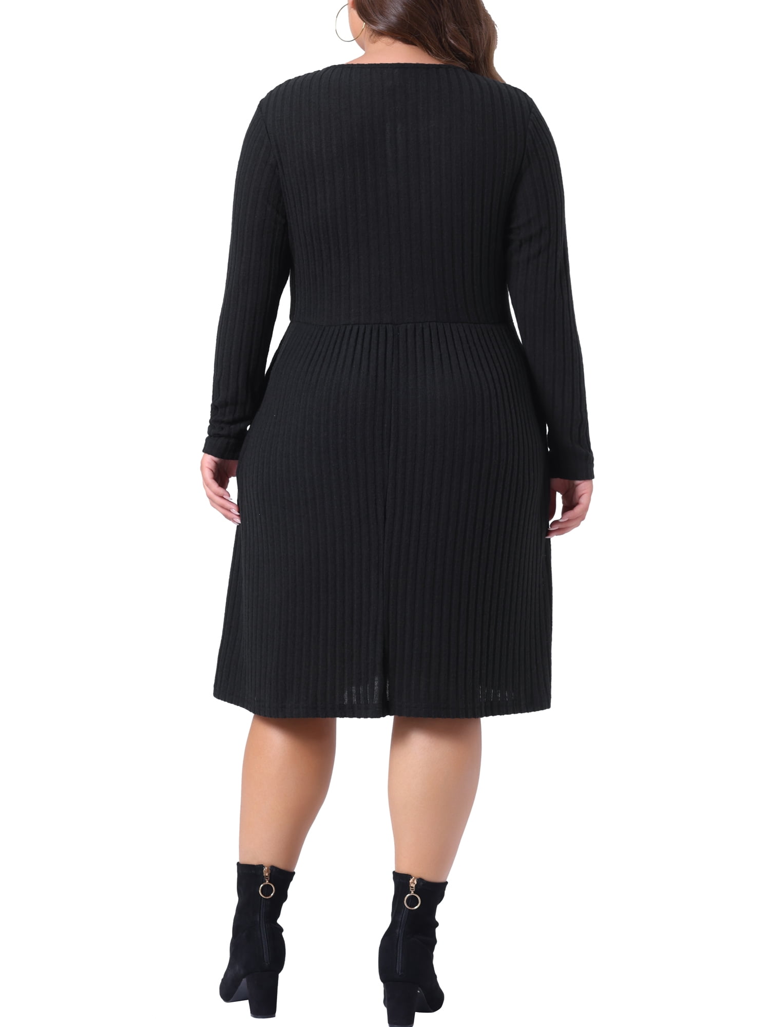 DARING DIVA Plus Size Round Neck Long Sleeve Casual Knit Dress 4X Black