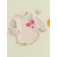 thumbnail image 3 of FEORJGP Infant Girls Valentine's Day Clothes Newborn Baby Long Sleeve Sweatshirts Rompers Heart Embroidered Crew Neck Jumpsuit Toddler Loose Casual Bodysuits, 3 of 9