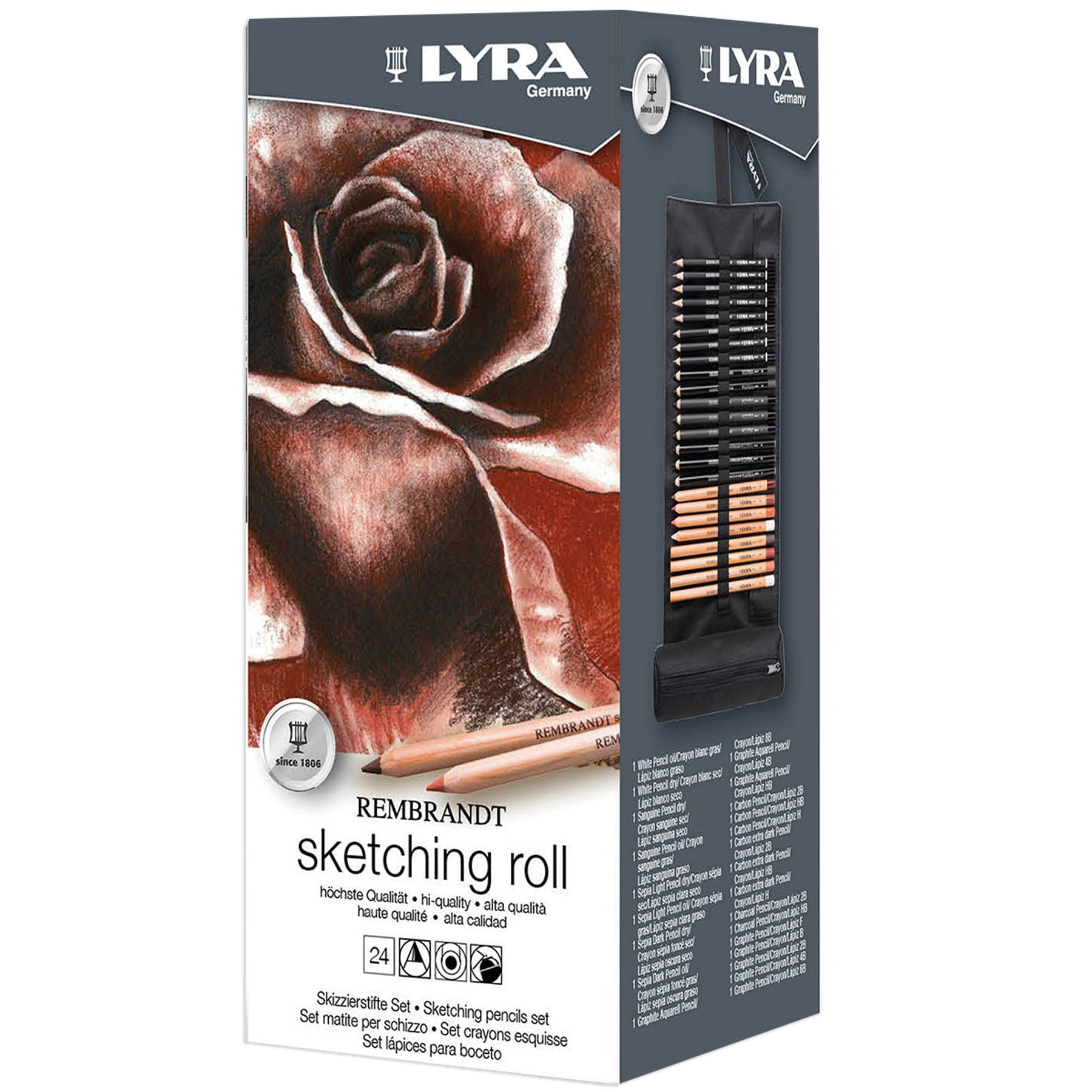 Lyra Sketching Set in Fabric Roll, Artist Pencils, Assorted Colors, 24 Pieces