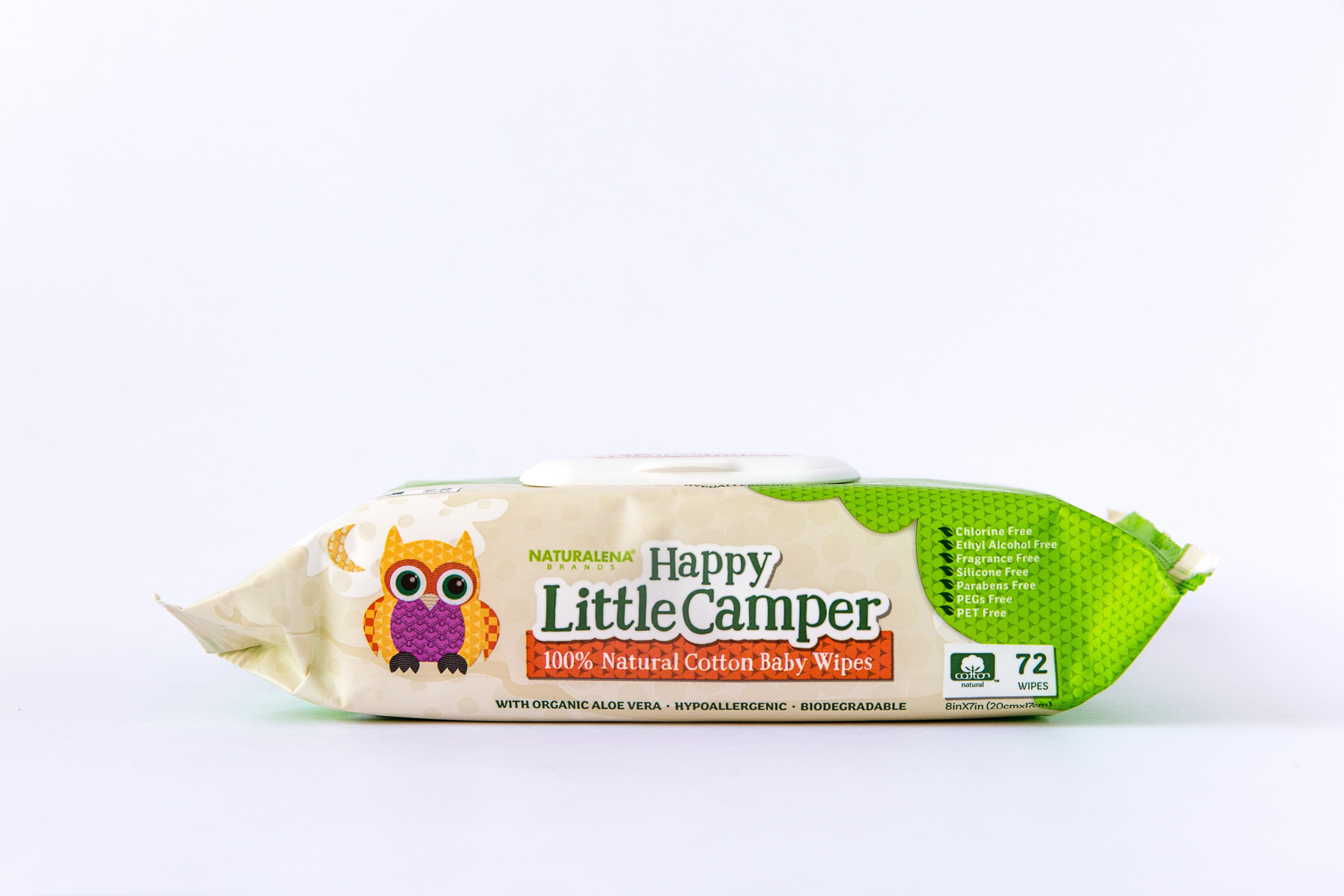 Happy Little Camper Baby Wipes Natural Sensitive Skin 72 Count All-Cotton with Organic Aloe 