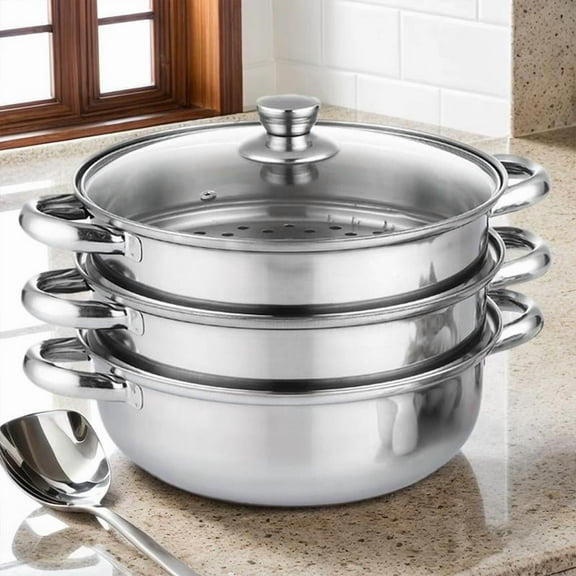 3 Tier Steamer Pot with Lid Stainless Steel Steamer for Vegetables Seafood Soup
