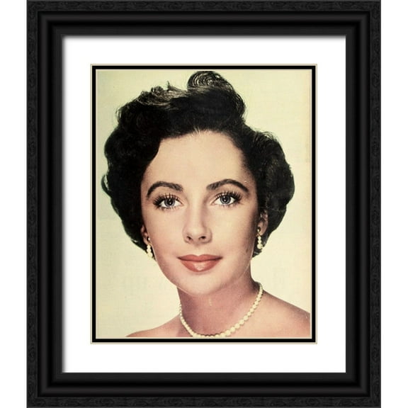 Vintage Hollywood Archive 12x14 Black Ornate Wood Framed with Double Matting Museum Art Print Titled - Elizabeth Taylor 1950