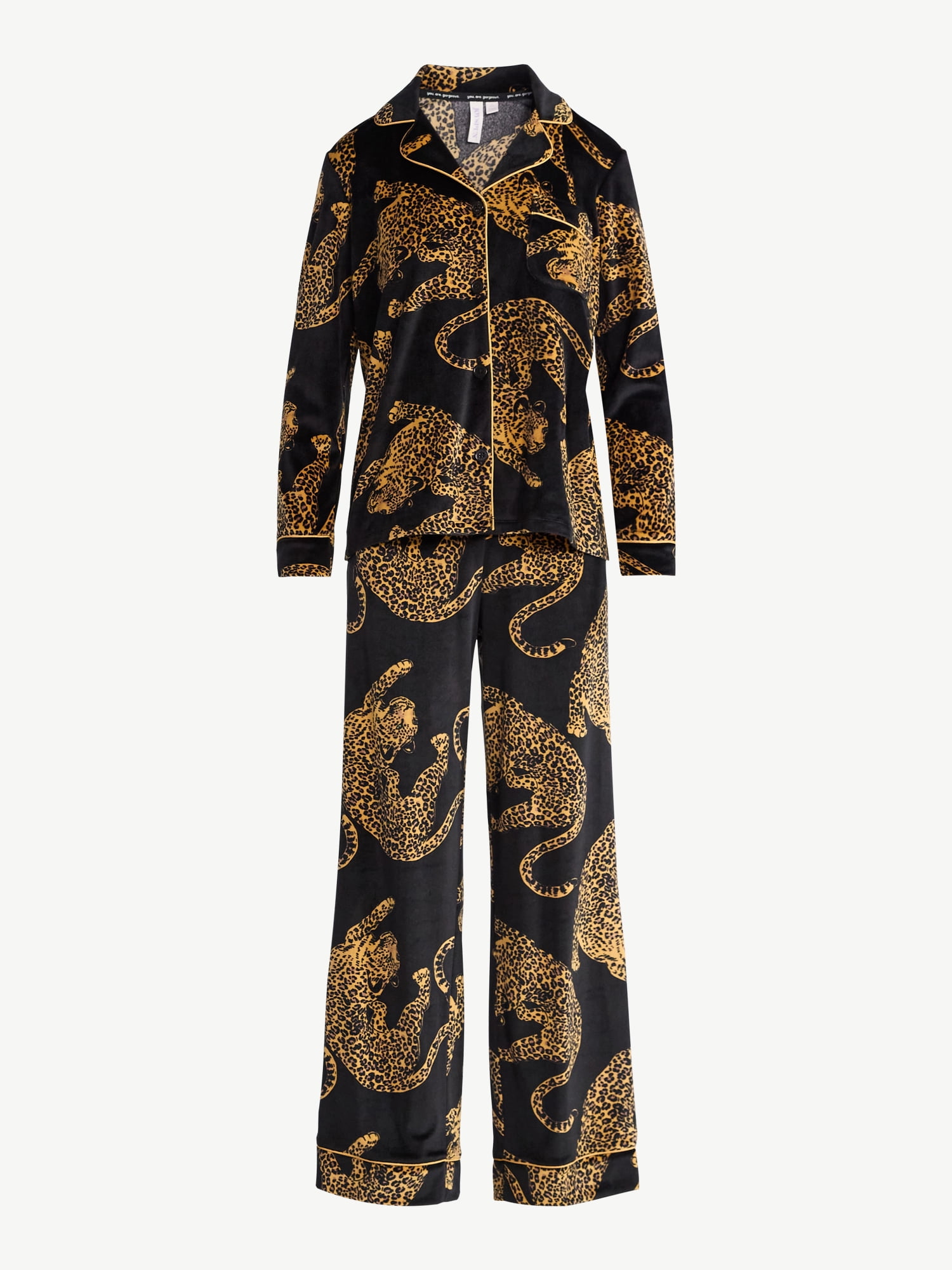 Joyspun Women’s Stretch Velour Notch Collar Long Sleeve Pajama Set, Sizes XS to 4X