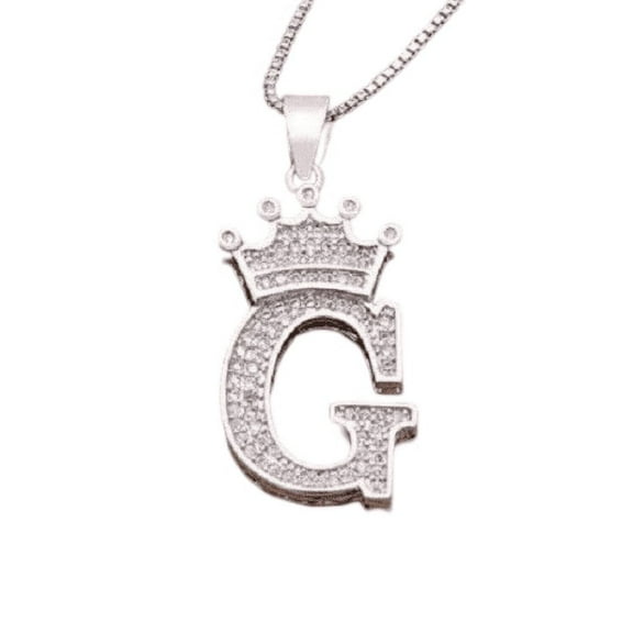 1.50Ct Real Moissanite Crown Initial Letter G Pendant 14K White Gold Plated