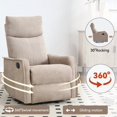 thumbnail image 2 of Leumius Recliner Chair with Massage and Heat,360° Manual Swivel Rocker Chair for Adults,Upholstered Fabric Glider Recliner Nursery Chair with Side Pockets for Living Room,Khaki, 2 of 8