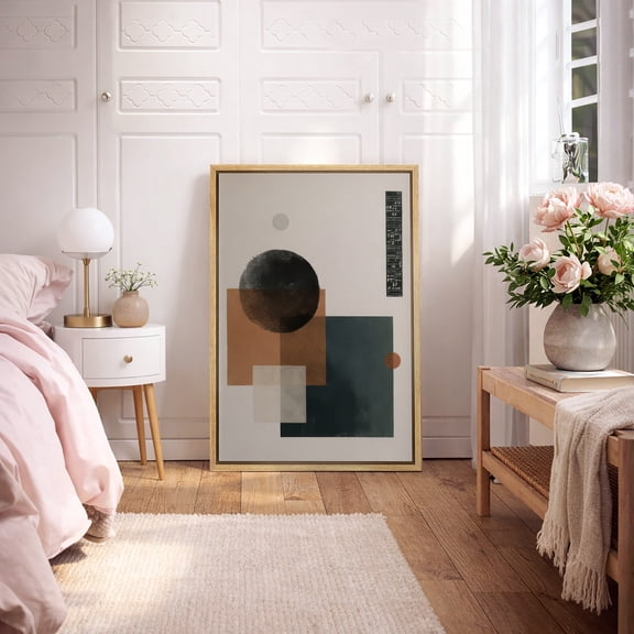 Framed Canvas Wall Art Abstract Geometric Shapes Print for Living Room Decoration - 16"x24" NATURAL