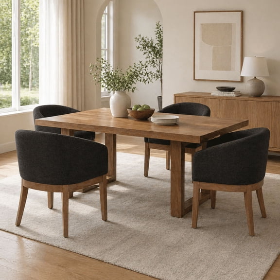 GOMYHOME Set of 4 Barrel Dining Chairs, Upholstered Linen Dining Chairs with Arms, Solid Wood Frame, Modern Kitchen Seating