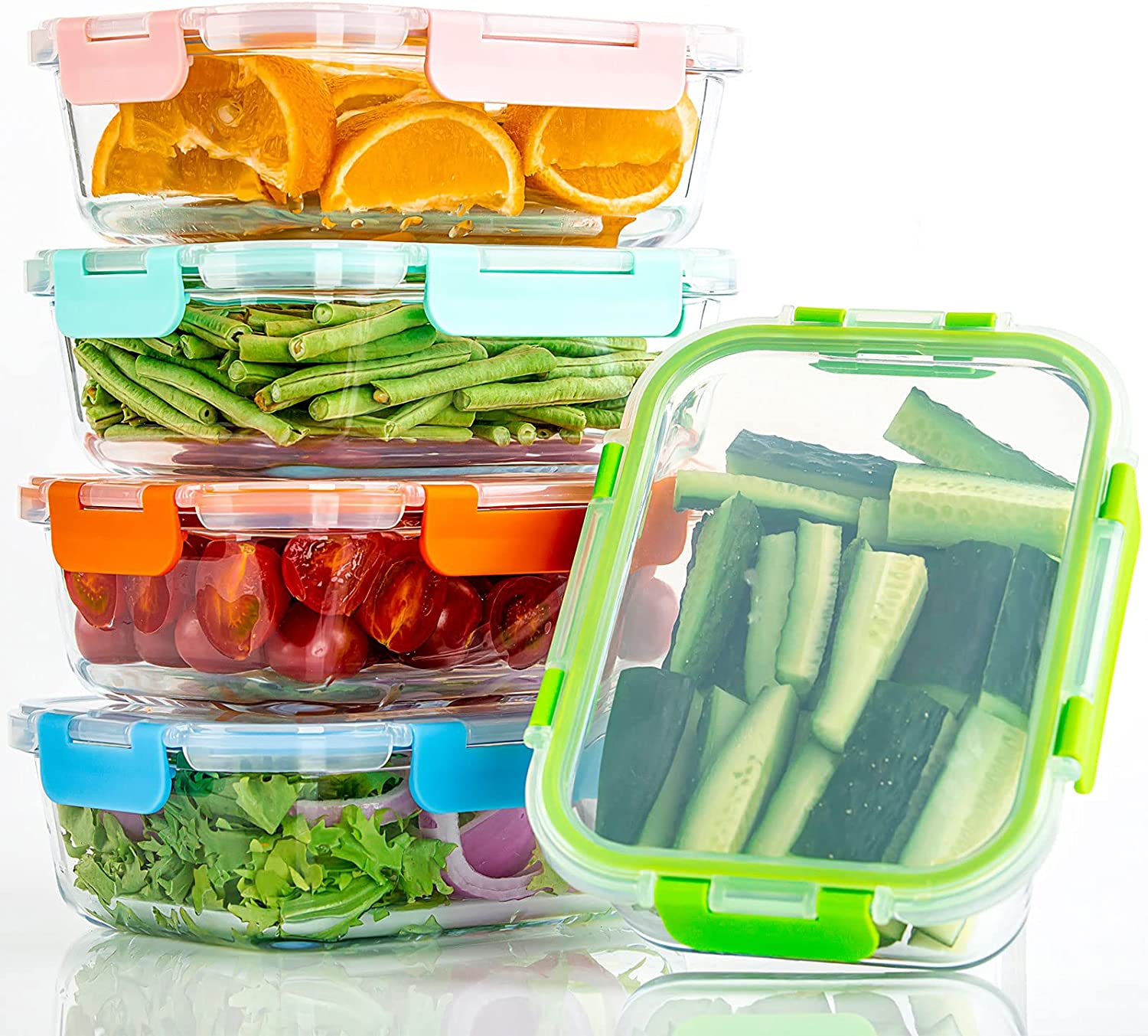 DFA 10 Pack Glass Food Storage Containers with Lids Leakproof, Airtight Glass Meal Prep Containers For Lunch, On The Go, Leftover, Dishwasher Safe