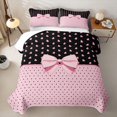 thumbnail image 2 of Erosebridal Pink Black Heart Bow Polka Dot Twin Quilt Set, Cute Twin Coverlet Set for Girls Teens, 2-Piece, 2 of 7