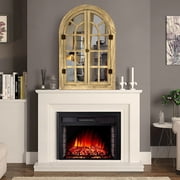 TEWLOSS Arched Wall Mirrors 36x24 Window Mirror Farmhouse Decor Wood Frame for Bedroom, Natural