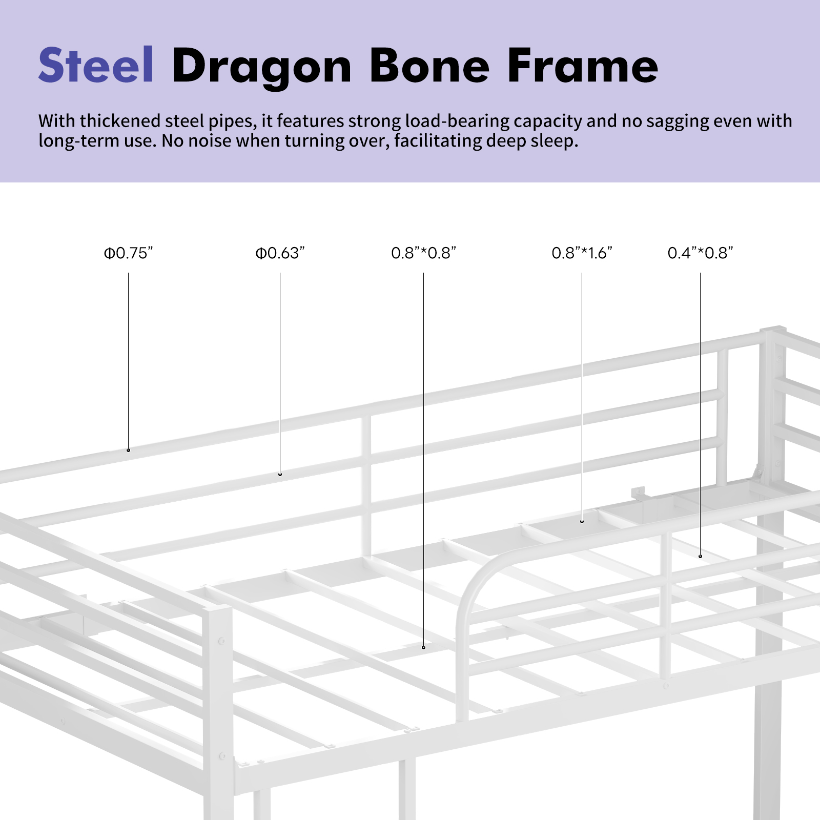Miniyam Twin Over Twin Metal Bunk Bed Frame with Ladder and Guardrails, Heavy Duty Steel Design, No Box Spring Needed, White
