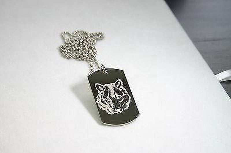 STAINLESS STEEL WOLF IMAGE   DOG TAG NECKLACE PENDANT