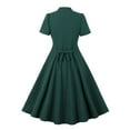 thumbnail image 3 of WCMZJ 1950s Vintage Dress for Women Short Sleeve Peter Pan Collar Notch V Neck Gingham Dress Button up Hepburn Style Cocktail Swing Dresses with Pockets Green M, 3 of 8