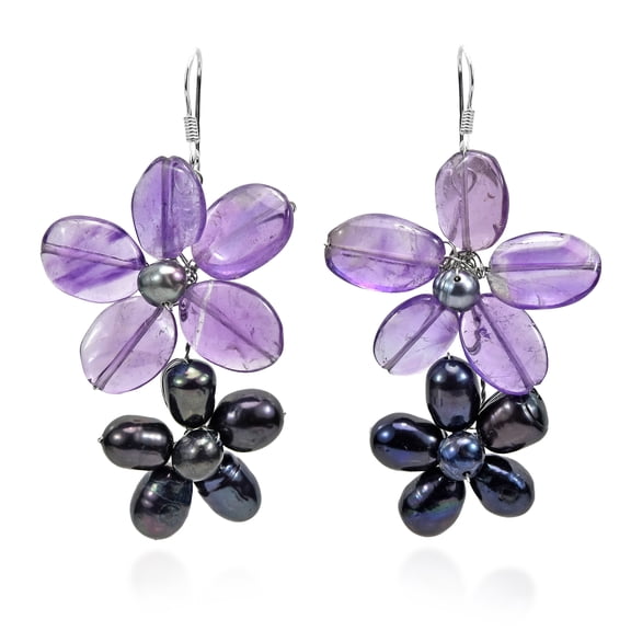Sweet Daisy Links Amethyst and Pearl Earrings