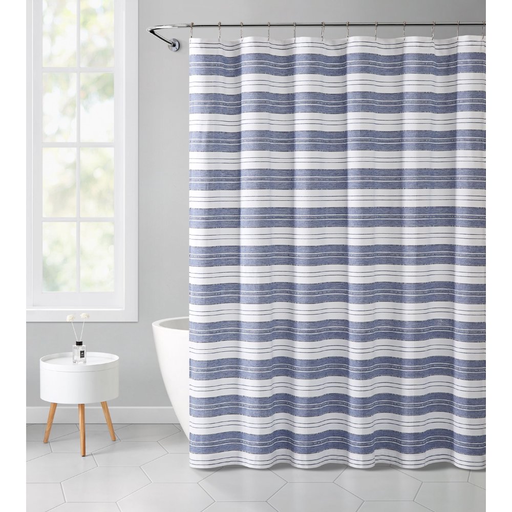 VCNY Home Stripe Eyelet Polyester Shower Curtain,72"x72", Navy