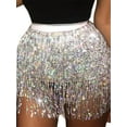 thumbnail image 3 of Dewadbow Women Sequin Fringe Skirts Belly Dance Sparkly Tassel Tutu Skirt, 3 of 6