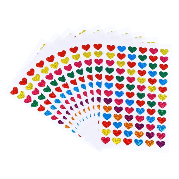 Uxcell 1140 Pcs Heart Reward Stickers, 20 Sheet Sparkling Self Adhesive Colorful Sticker, Multicolored
