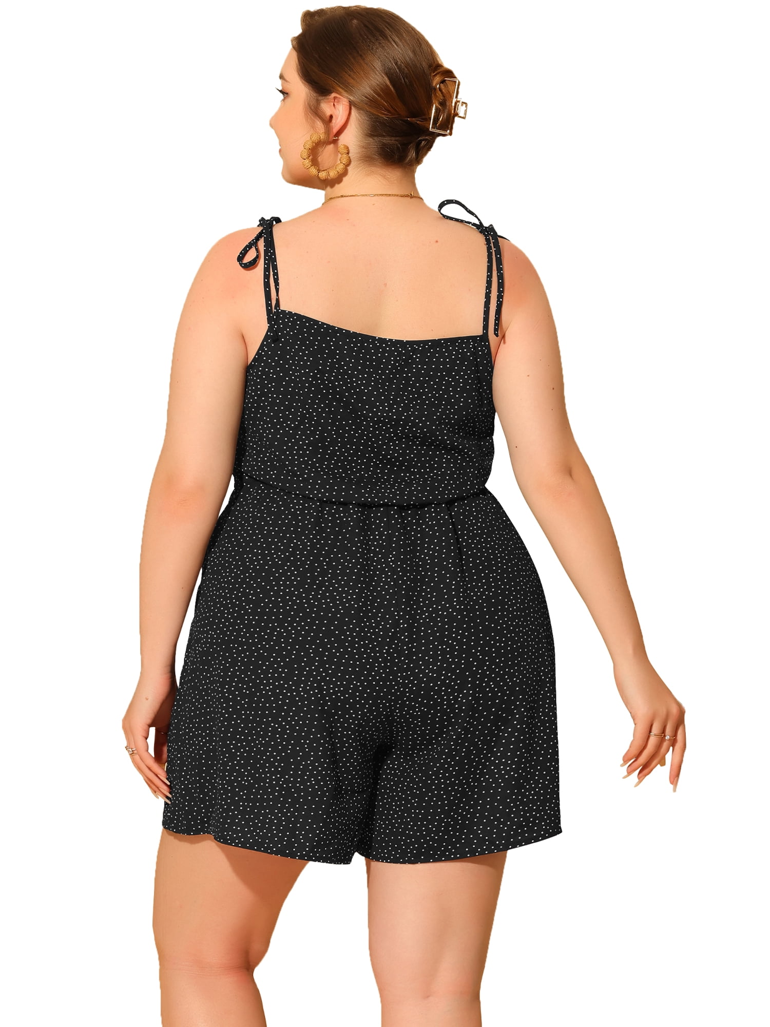 DARING DIVA Women's Plus Polka Dots Cami Romper Jumpsuit Black 3X