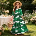 thumbnail image 7 of Little Girls Maxi Dress 4-14 Years Ruffle Half Sleeve Round Neck Floral Print Tiered Long Dress with Side Pockets Green F 5-6 Years, 7 of 7