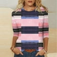 thumbnail image 2 of Perfectbot Women's Fashion Tops 3/4 Sleeve Striped T-Shirts Cute Crewneck Basic Tees Blouses, 2 of 5