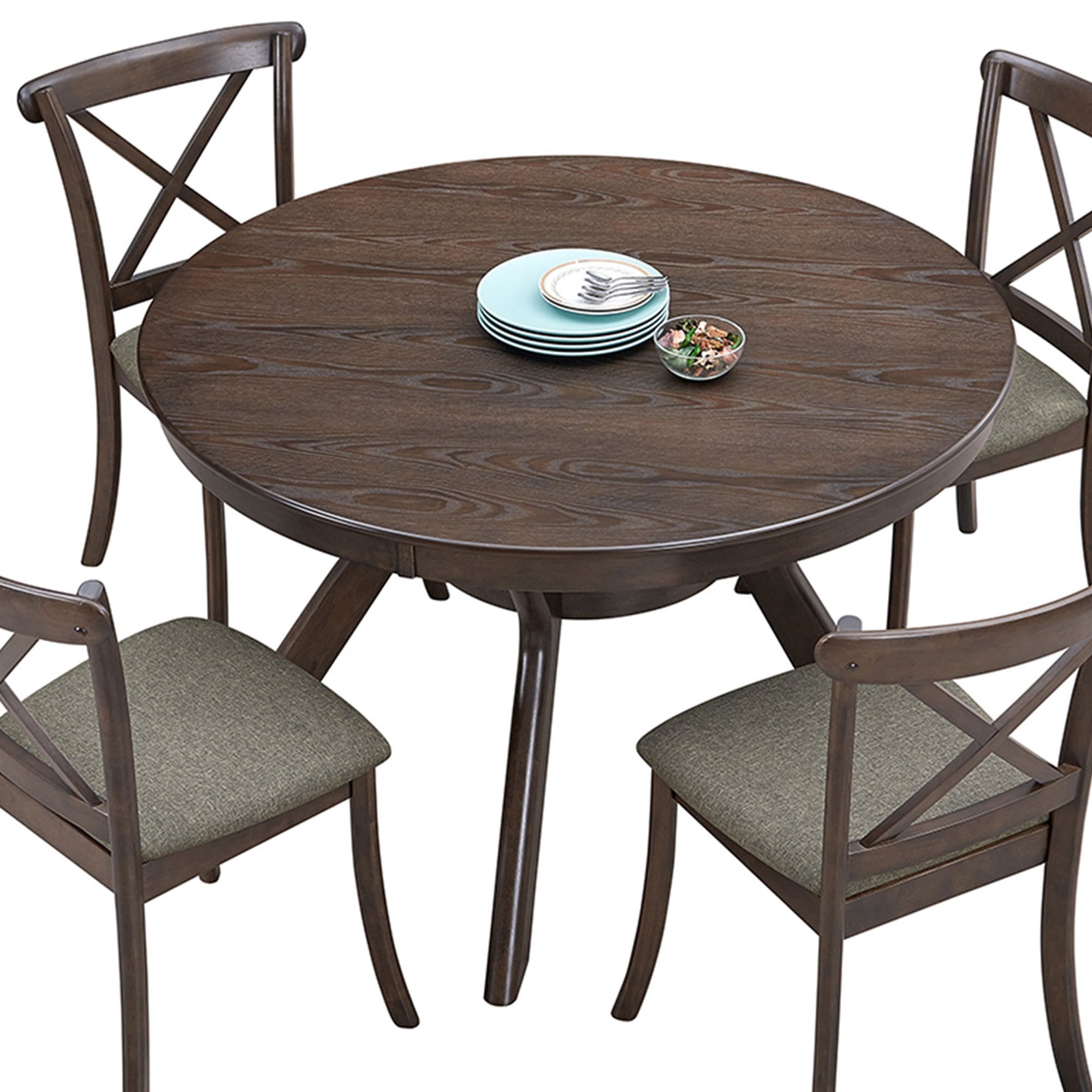 PORKISS 47" Round Dining Table for 4 People, Coffee Table, Modern Farmhouse Wooden Kitchen Table with Storage Shelf, Living Room, Dark Brown (Chairs Not Included)