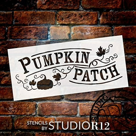 Pumpkin Patch Stencil by StudioR12 | Hand-Drawn, Vines Word Art - Reusable Mylar Template | Painting, Chalk, Mixed Media | Use for Wall Art, DIY Home Decor - CHOOSE SIZE (20