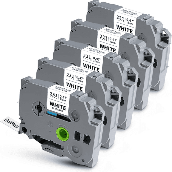 5-Pack 12mm (0.47"/1/2") Laminated White TZ Label Tape for Brother P Touch – Compatible with PT-H110, PT-D210, PT-D600, PT-D410B