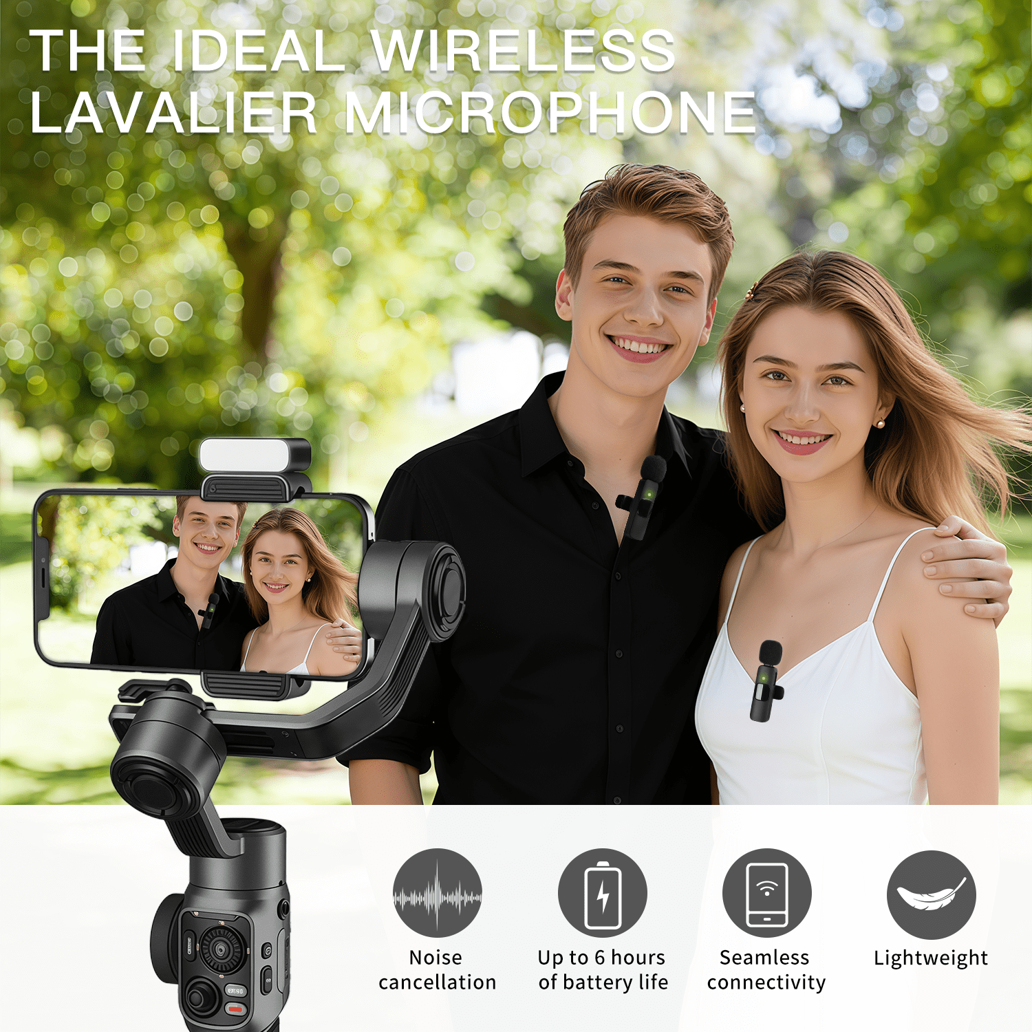 Wireless Lavalier Microphone, Noise Reduction Clip-On Lapel Mic for iPhone iPad Android, Plug & Play Mini Mic for Video Recording Interview Podcast YouTube TikTok Vlog