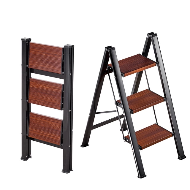 VEVOR 3 Step Ladder, Folding Step Stool with Wide Anti-Slip Pedal and Comfort Handgrip, Lightweight 330 lbs Capacity Portable Aluminum Plant Support, Multi-Use for Adults, Home Repairing, Cleaning
