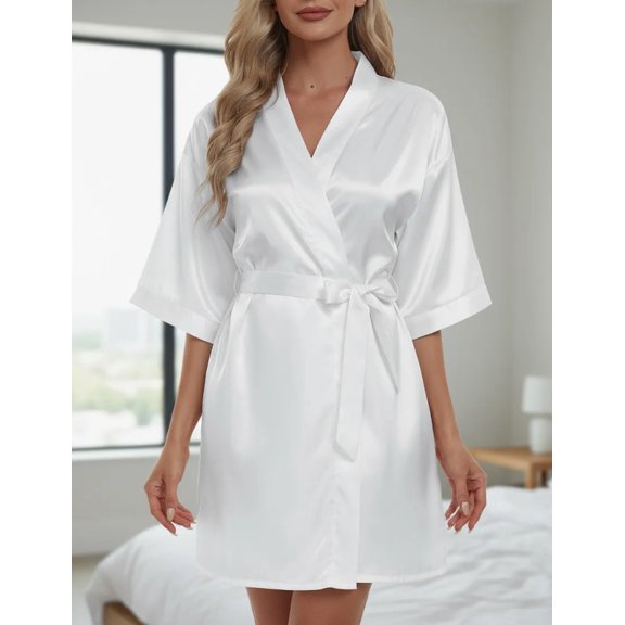 Batas Para Novias, Damas, Sin Bordado Pijamas Dama Satin Modelo Champán Talla XL
