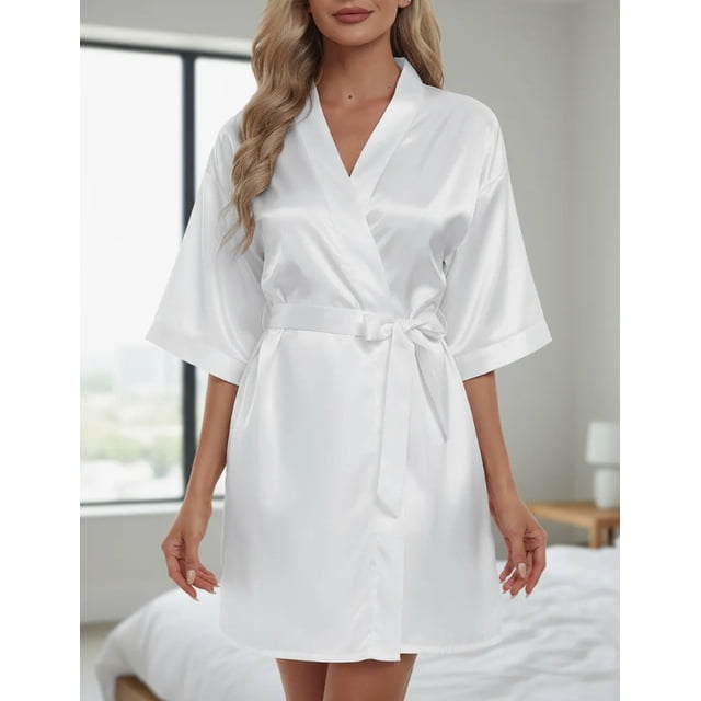 Batas Para Novias, Damas, Sin Bordado Pijamas Dama Satin Modelo Champán Talla XL