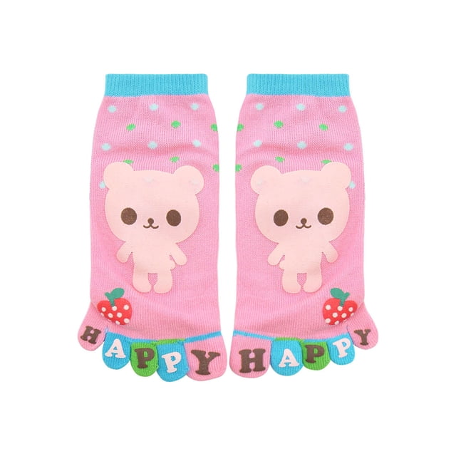 INSPIRE CHIC Unisex Ankle Length Rabbit Letters Print Stretchy Toe Socks Youth Shoe Size 9-11/Age 3-4 years Pink-bear