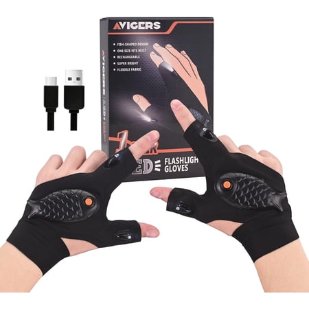 LED Flashlight Gloves Father Gifts for Men Him Christmas Birthday Gifts for Dad Father Husband Cool Gadgets Tools for Repairing Fishing Camping 1 Pair Black