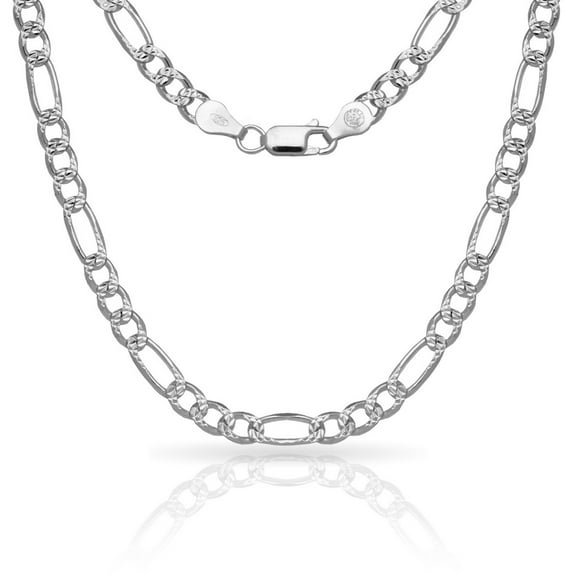 Jewelryweb 925 Sterling Silver Mens Italian 6mm Pave Figaro Chain Necklace (18-30 Inch) 30 Inch Necklace for Men