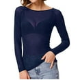 thumbnail image 1 of Besolor Hauts en Maille Transparente à Col Rond pour Femmes, Ajusté, Manches Longues, Blouse de Fête Clubwear, 1 of 5